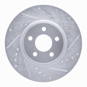 Chrysler PT Cruiser Brake Rotor (1) - Front Right - R1 Concepts - Drilled & Slotted - Silver - `03-`09
